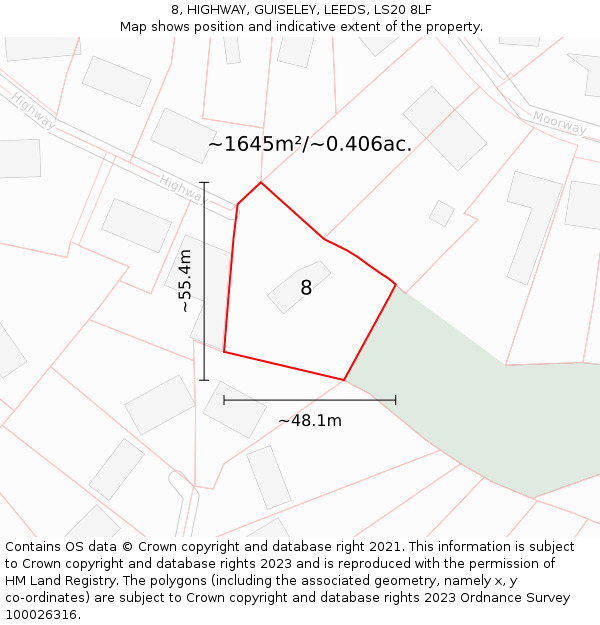 8, HIGHWAY, GUISELEY, LEEDS, LS20 8LF: Plot and title map