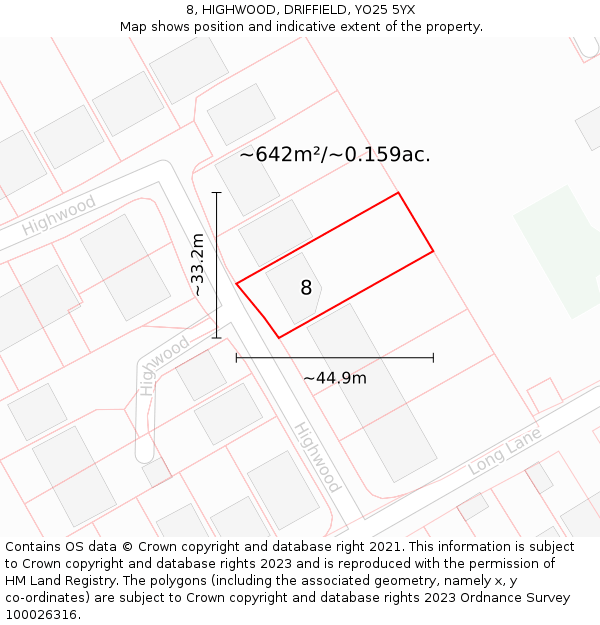 8, HIGHWOOD, DRIFFIELD, YO25 5YX: Plot and title map