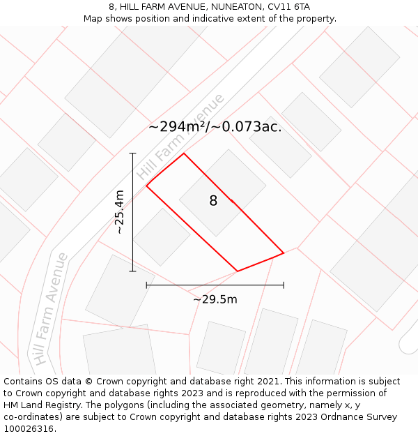 8, HILL FARM AVENUE, NUNEATON, CV11 6TA: Plot and title map