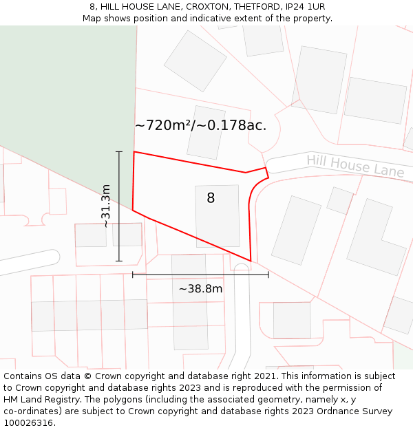 8, HILL HOUSE LANE, CROXTON, THETFORD, IP24 1UR: Plot and title map