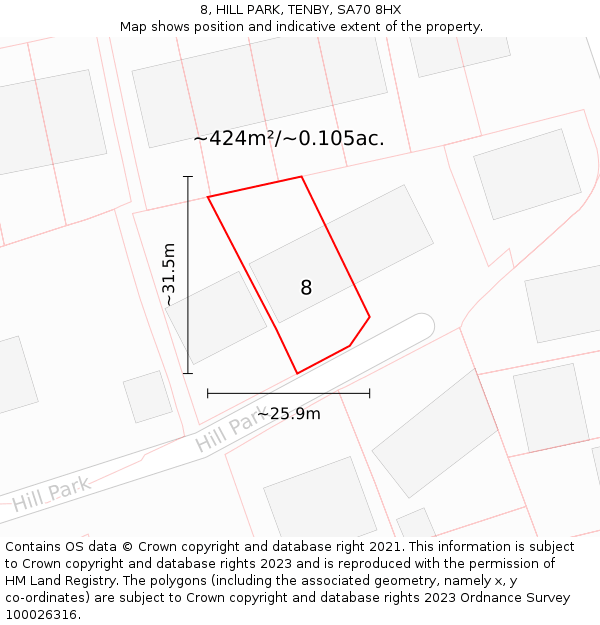 8, HILL PARK, TENBY, SA70 8HX: Plot and title map