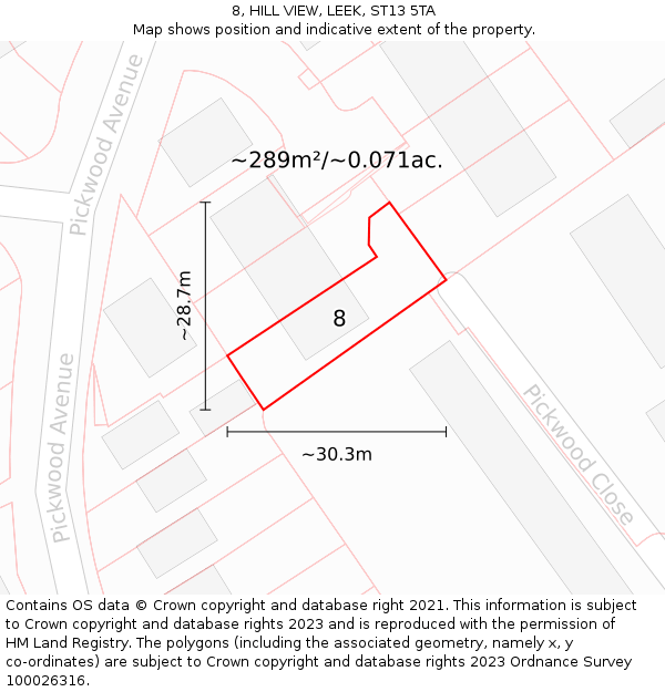 8, HILL VIEW, LEEK, ST13 5TA: Plot and title map