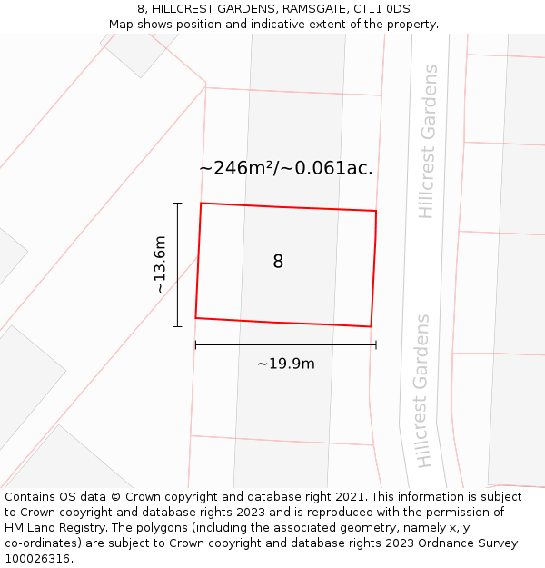 8, HILLCREST GARDENS, RAMSGATE, CT11 0DS: Plot and title map