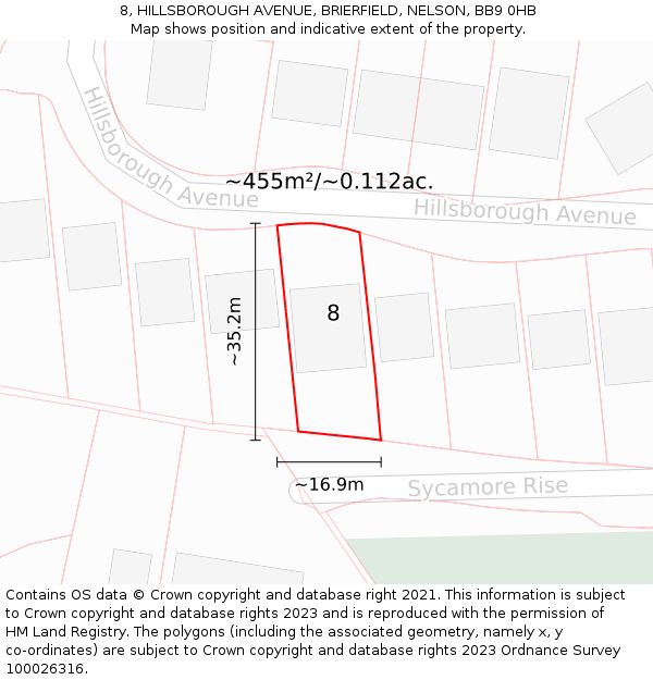 8, HILLSBOROUGH AVENUE, BRIERFIELD, NELSON, BB9 0HB: Plot and title map