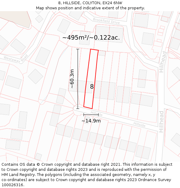 8, HILLSIDE, COLYTON, EX24 6NW: Plot and title map