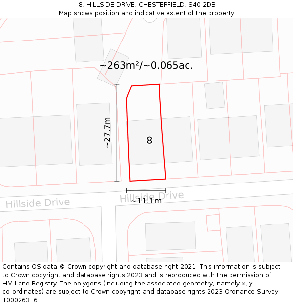 8, HILLSIDE DRIVE, CHESTERFIELD, S40 2DB: Plot and title map