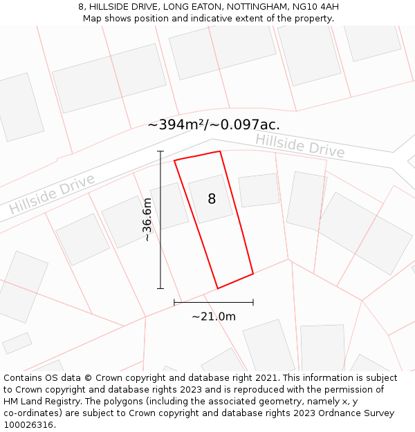 8, HILLSIDE DRIVE, LONG EATON, NOTTINGHAM, NG10 4AH: Plot and title map