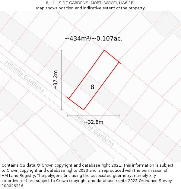 8, HILLSIDE GARDENS, NORTHWOOD, HA6 1RL: Plot and title map