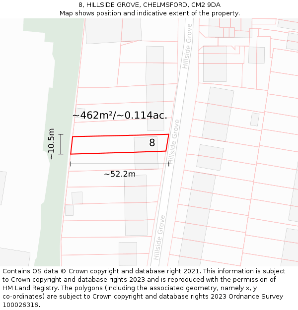 8, HILLSIDE GROVE, CHELMSFORD, CM2 9DA: Plot and title map