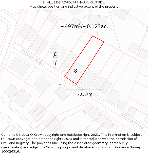 8, HILLSIDE ROAD, FARNHAM, GU9 9DW: Plot and title map