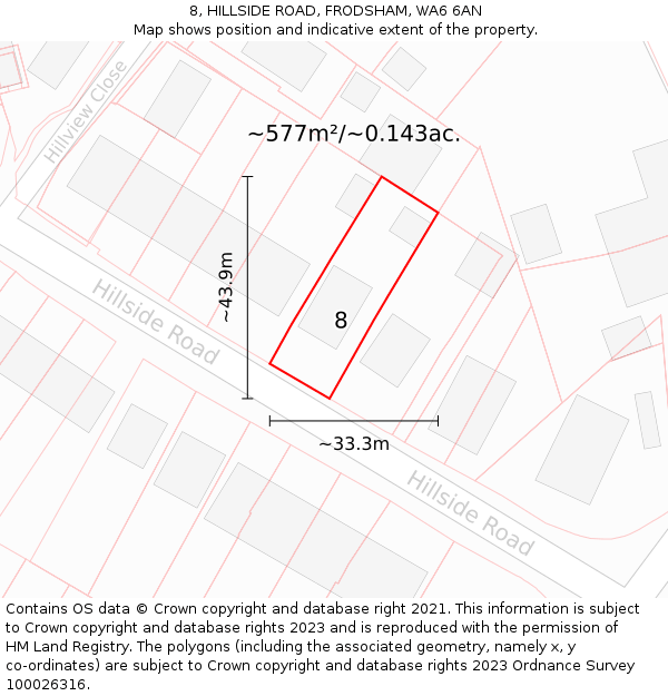 8, HILLSIDE ROAD, FRODSHAM, WA6 6AN: Plot and title map