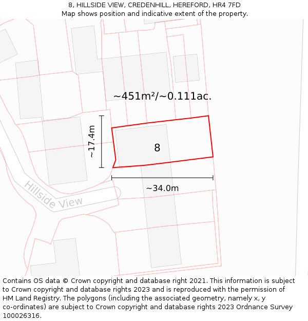 8, HILLSIDE VIEW, CREDENHILL, HEREFORD, HR4 7FD: Plot and title map