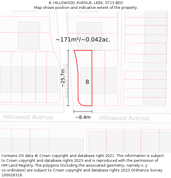 8, HILLSWOOD AVENUE, LEEK, ST13 8EG: Plot and title map