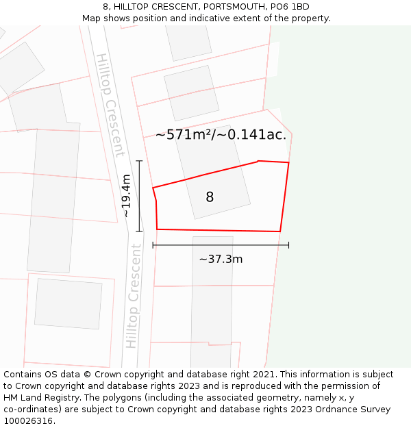 8, HILLTOP CRESCENT, PORTSMOUTH, PO6 1BD: Plot and title map