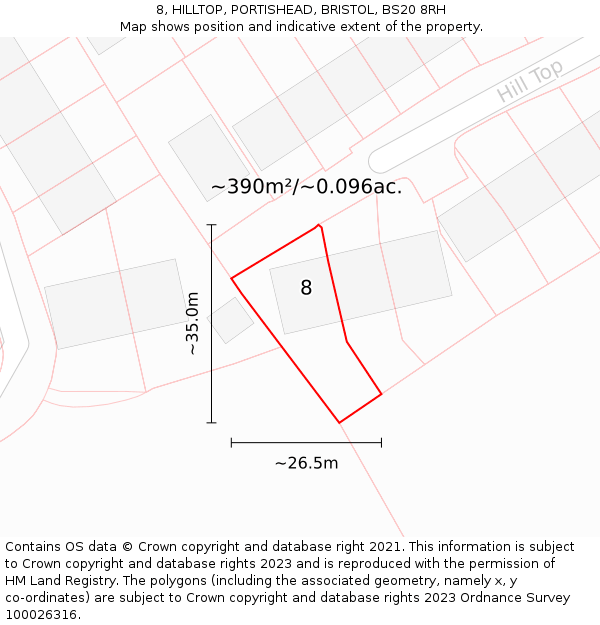 8, HILLTOP, PORTISHEAD, BRISTOL, BS20 8RH: Plot and title map