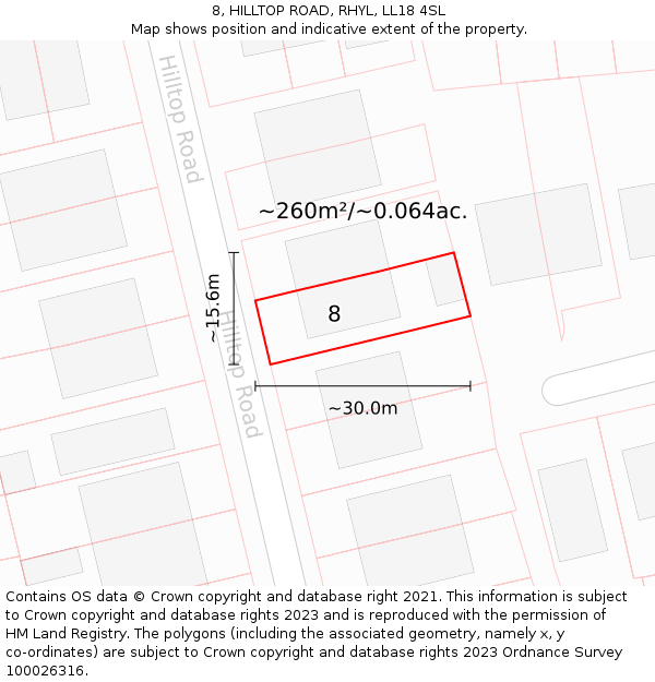 8, HILLTOP ROAD, RHYL, LL18 4SL: Plot and title map