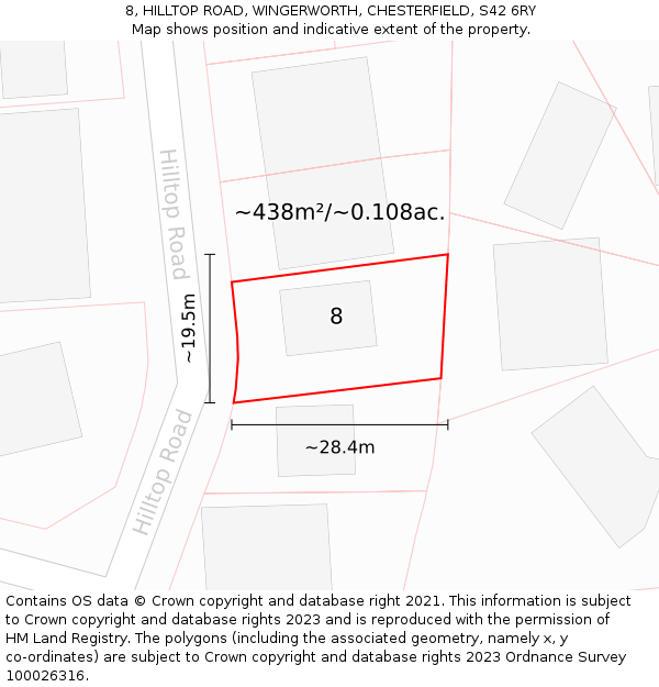 8, HILLTOP ROAD, WINGERWORTH, CHESTERFIELD, S42 6RY: Plot and title map