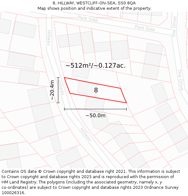 8, HILLWAY, WESTCLIFF-ON-SEA, SS0 8QA: Plot and title map