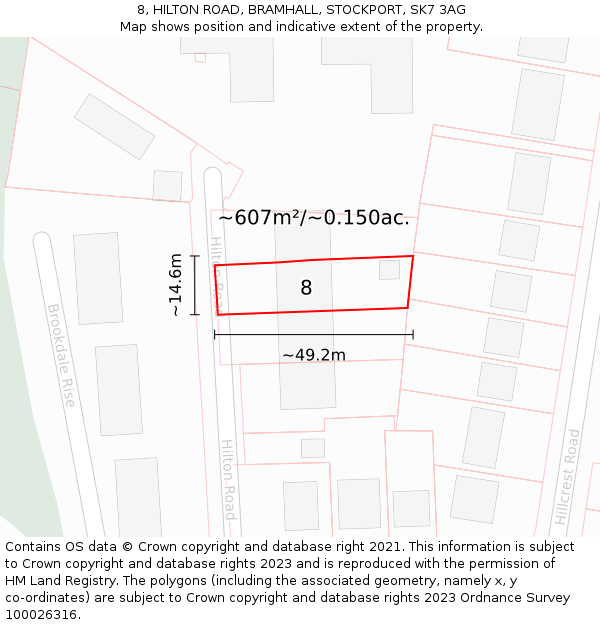 8, HILTON ROAD, BRAMHALL, STOCKPORT, SK7 3AG: Plot and title map