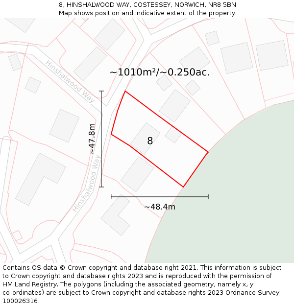 8, HINSHALWOOD WAY, COSTESSEY, NORWICH, NR8 5BN: Plot and title map