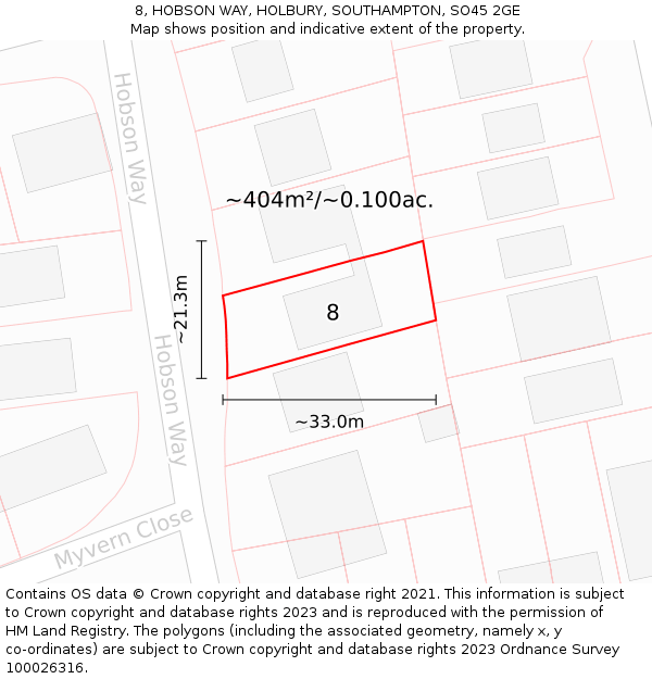 8, HOBSON WAY, HOLBURY, SOUTHAMPTON, SO45 2GE: Plot and title map