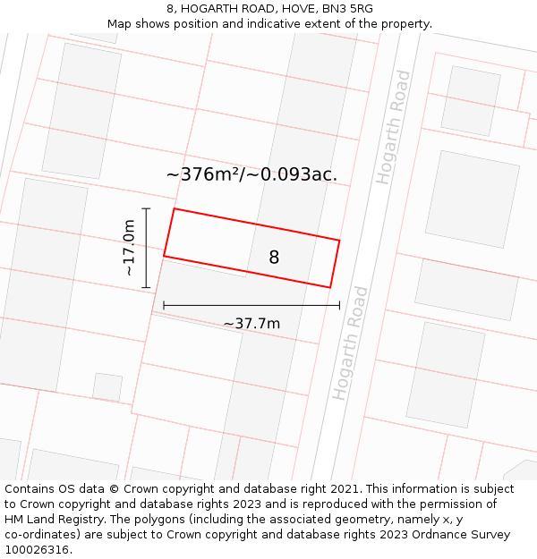 8, HOGARTH ROAD, HOVE, BN3 5RG: Plot and title map