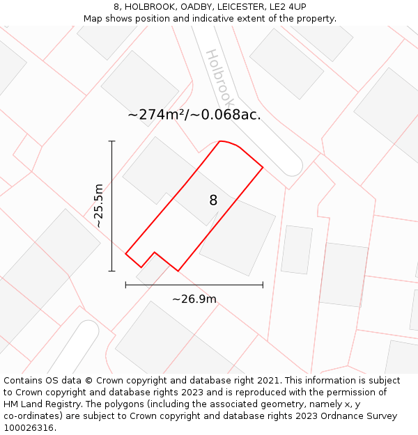 8, HOLBROOK, OADBY, LEICESTER, LE2 4UP: Plot and title map