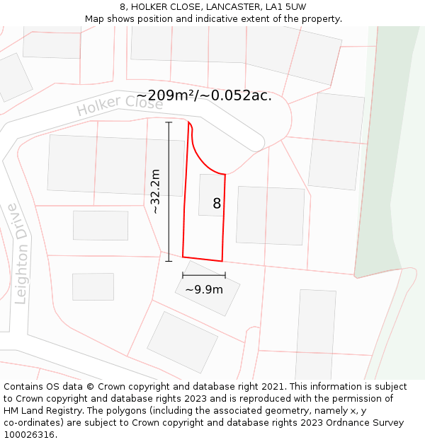 8, HOLKER CLOSE, LANCASTER, LA1 5UW: Plot and title map