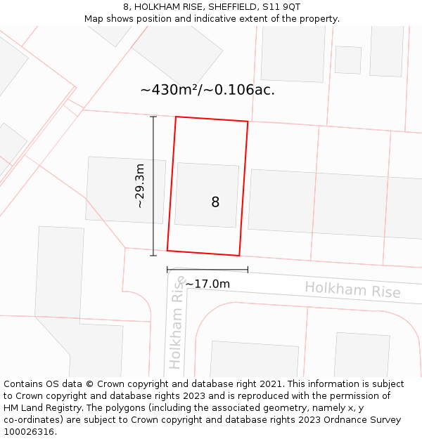 8, HOLKHAM RISE, SHEFFIELD, S11 9QT: Plot and title map