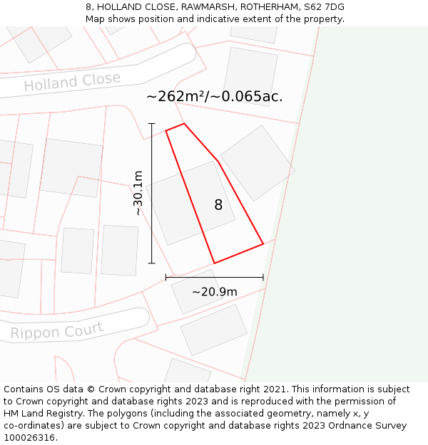 8, HOLLAND CLOSE, RAWMARSH, ROTHERHAM, S62 7DG: Plot and title map