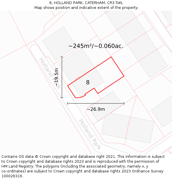 8, HOLLAND PARK, CATERHAM, CR3 5WL: Plot and title map