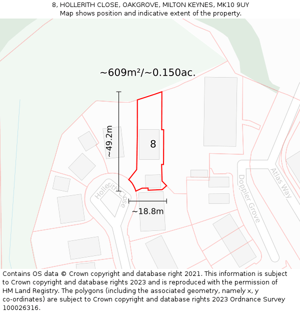 8, HOLLERITH CLOSE, OAKGROVE, MILTON KEYNES, MK10 9UY: Plot and title map