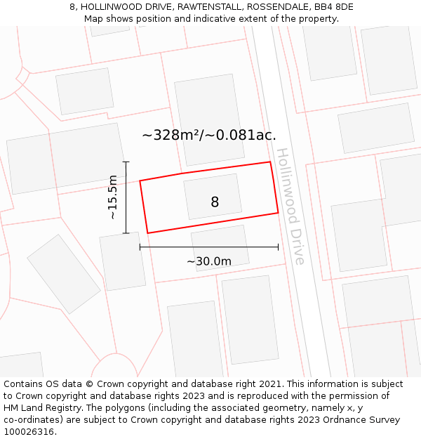 8, HOLLINWOOD DRIVE, RAWTENSTALL, ROSSENDALE, BB4 8DE: Plot and title map