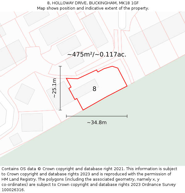 8, HOLLOWAY DRIVE, BUCKINGHAM, MK18 1GF: Plot and title map