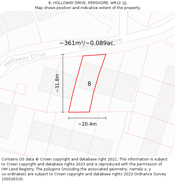 8, HOLLOWAY DRIVE, PERSHORE, WR10 1JL: Plot and title map