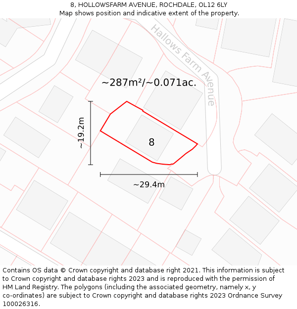 8, HOLLOWSFARM AVENUE, ROCHDALE, OL12 6LY: Plot and title map