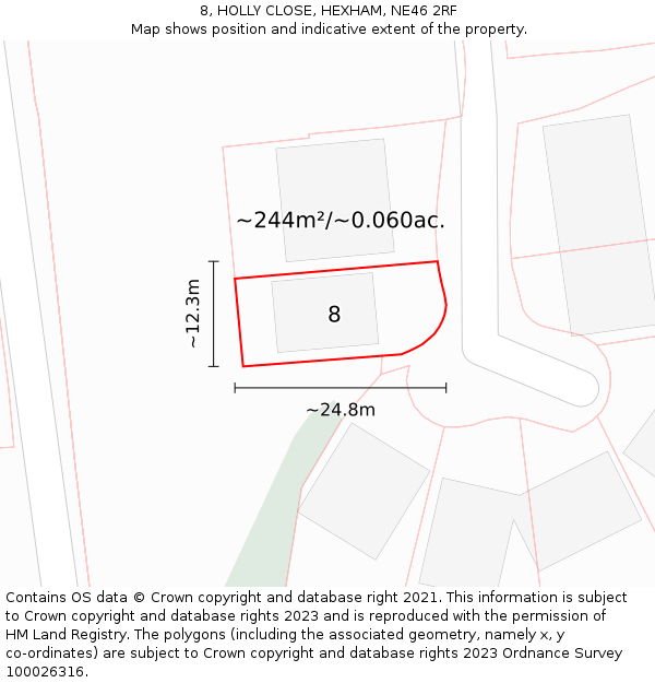 8, HOLLY CLOSE, HEXHAM, NE46 2RF: Plot and title map