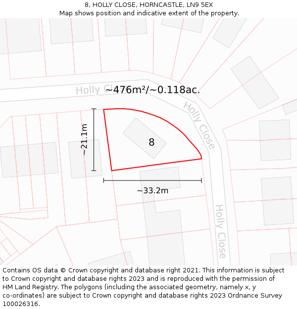 8, HOLLY CLOSE, HORNCASTLE, LN9 5EX: Plot and title map