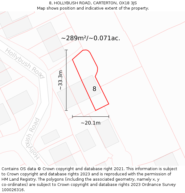 8, HOLLYBUSH ROAD, CARTERTON, OX18 3JS: Plot and title map