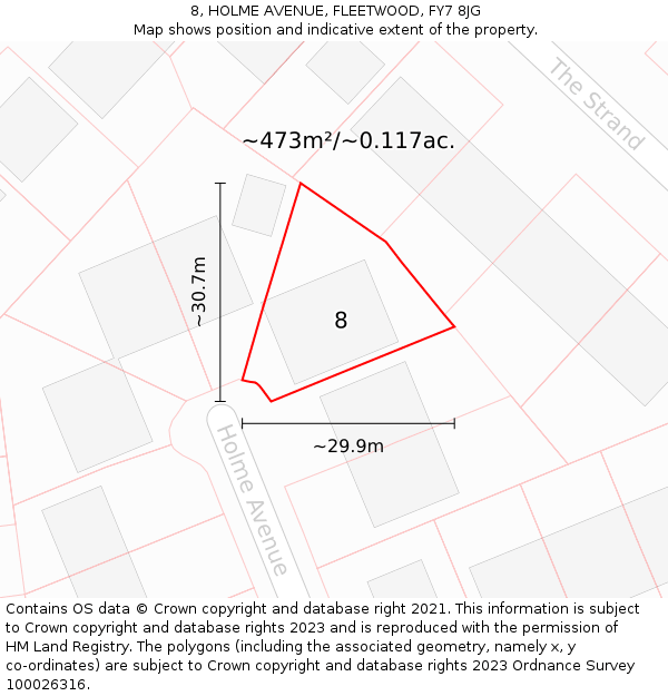 8, HOLME AVENUE, FLEETWOOD, FY7 8JG: Plot and title map