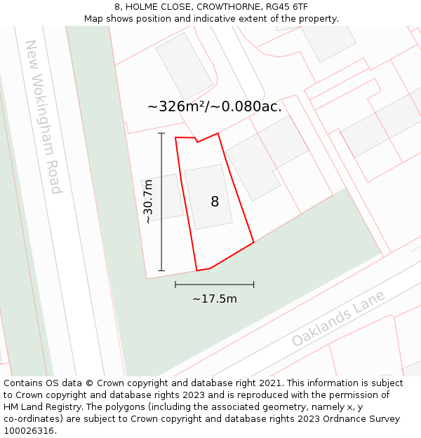 8, HOLME CLOSE, CROWTHORNE, RG45 6TF: Plot and title map