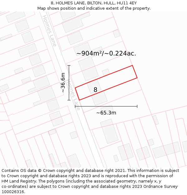 8, HOLMES LANE, BILTON, HULL, HU11 4EY: Plot and title map