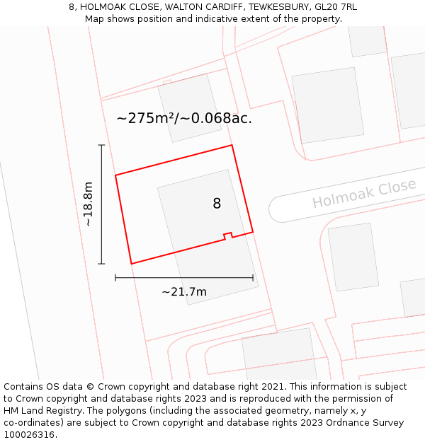 8, HOLMOAK CLOSE, WALTON CARDIFF, TEWKESBURY, GL20 7RL: Plot and title map