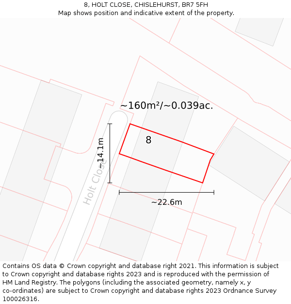 8, HOLT CLOSE, CHISLEHURST, BR7 5FH: Plot and title map