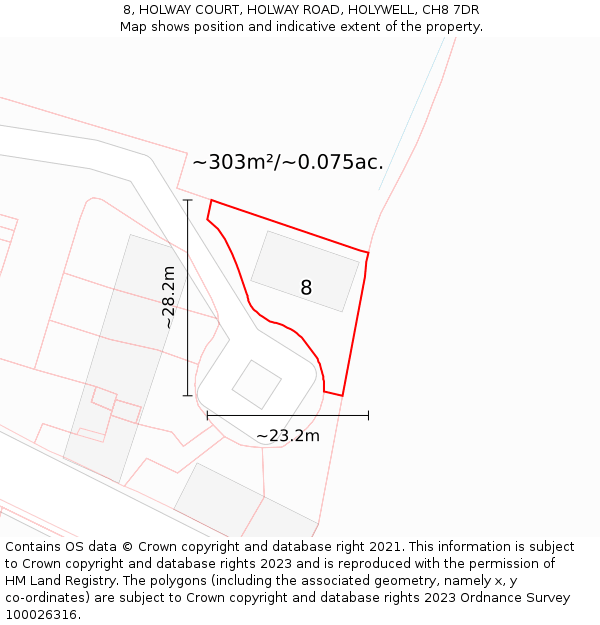 8, HOLWAY COURT, HOLWAY ROAD, HOLYWELL, CH8 7DR: Plot and title map