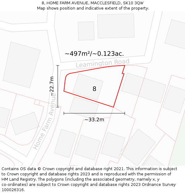 8, HOME FARM AVENUE, MACCLESFIELD, SK10 3QW: Plot and title map