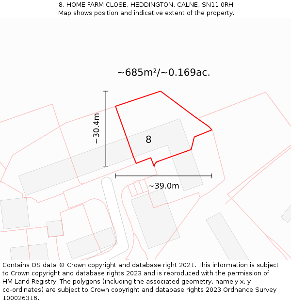 8, HOME FARM CLOSE, HEDDINGTON, CALNE, SN11 0RH: Plot and title map