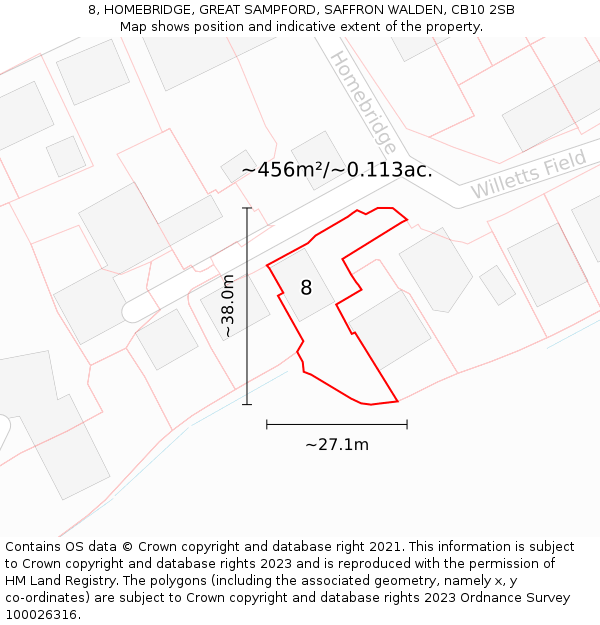 8, HOMEBRIDGE, GREAT SAMPFORD, SAFFRON WALDEN, CB10 2SB: Plot and title map