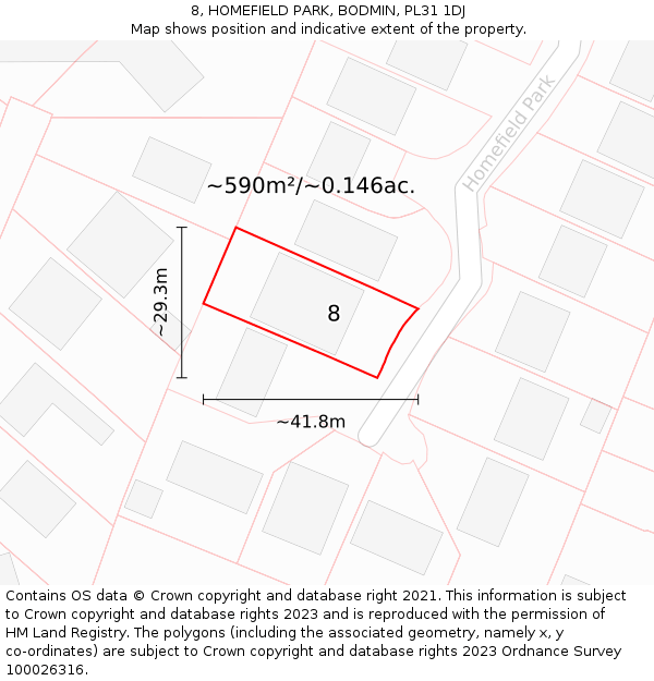 8, HOMEFIELD PARK, BODMIN, PL31 1DJ: Plot and title map