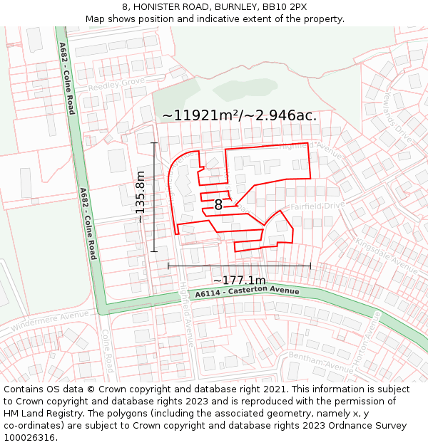 8, HONISTER ROAD, BURNLEY, BB10 2PX: Plot and title map